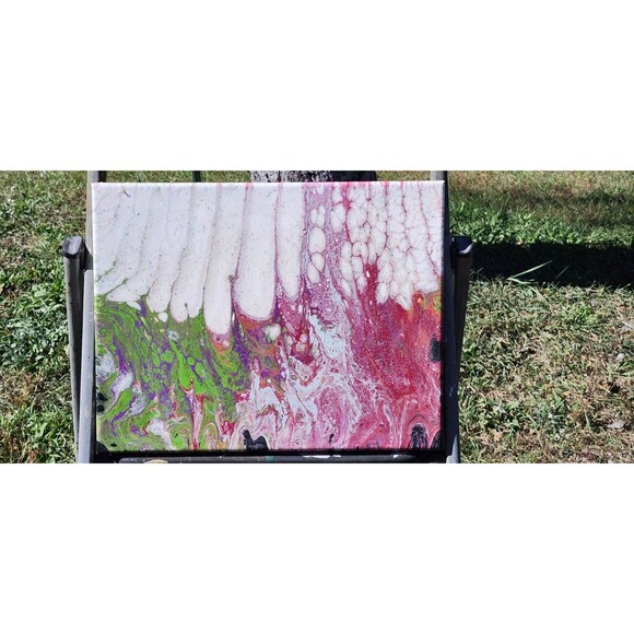 Garden Drift Pink Green White Fluid Art – 14x11 Handmade Abstract Canvas - Picture 1 of 1